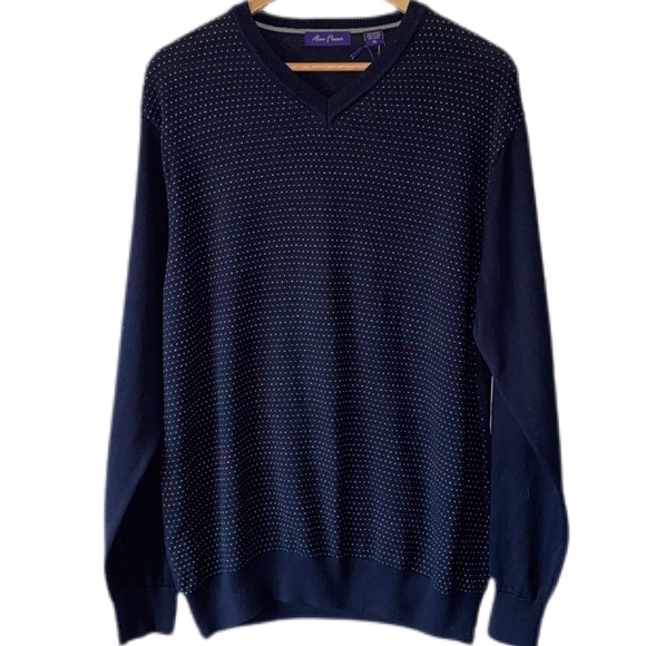 Alan Flusser V-Neck Navy Blue Speckled Thin Knit Cotton Sweater - Picture 1 of 11